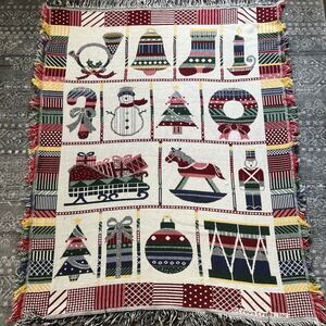 Crown Crafts Tapestry Throw Blanket Christmas Toys Reversible  55 X 44 Woven